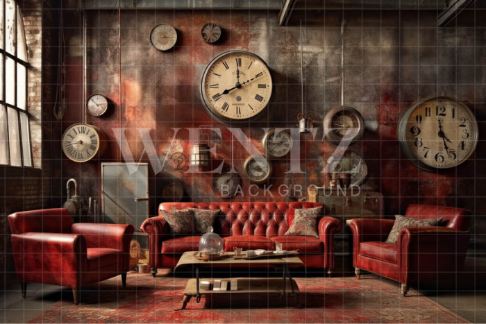 Fabric Photography Background Room with Clocks / Backdrop 3449