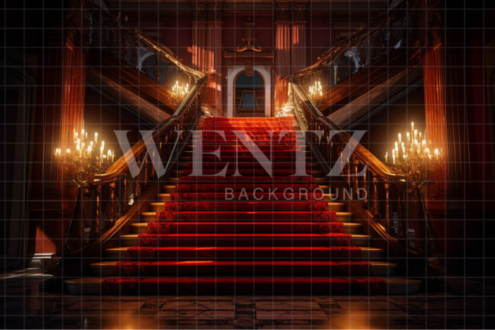 Fabric Photography Background Staircase with Red Carpet / Backdrop 3546