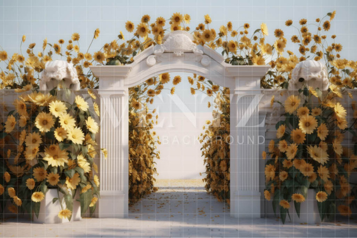 Fabric Photography Background Greek Arch with Flowers / Backdrop 3621