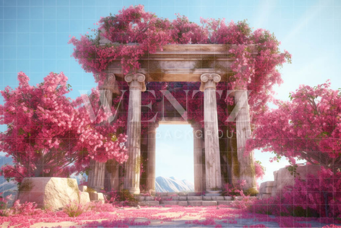 Fabric Photography Background Greek Arch with Flowers / Backdrop 3622