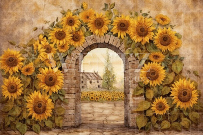 Fabric Photography Background Arch with Sunflowers / Backdrop 3657