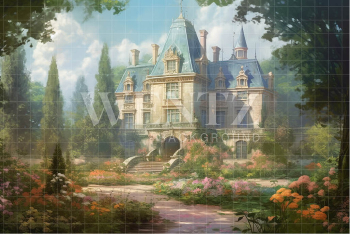 Fabric Photography Background Castle with Garden / Backdrop 3662