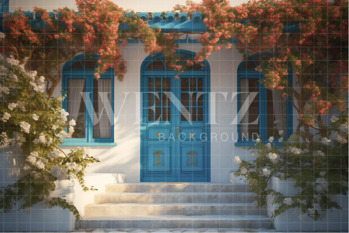 Fabric Photography Background Greek House Facade / Backdrop 3663