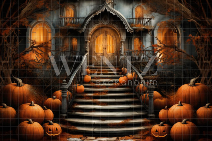 Fabric Photography Background Spooky House Balcony / Backdrop 3742