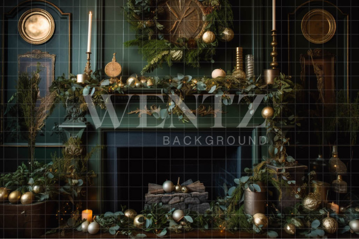 Fabric Photography Background Christmas Set with Fireplace / Backdrop 3839