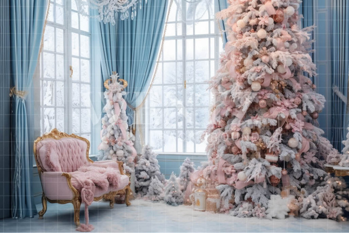 Fabric Photography Background Pink and Blue Christmas Room / Backdrop 3895