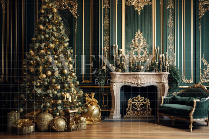 Fabric Photography Background Christmas Set with Fireplace / Backdrop 3937