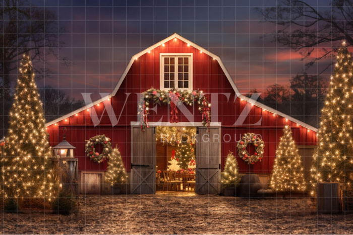 Fabric Photography Background Christmas Barn / Backdrop 4077