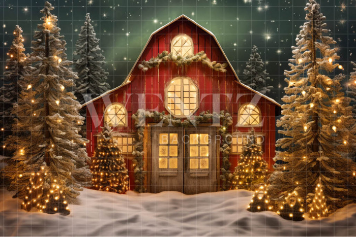 Fabric Photography Background Christmas Barn / Backdrop 4079