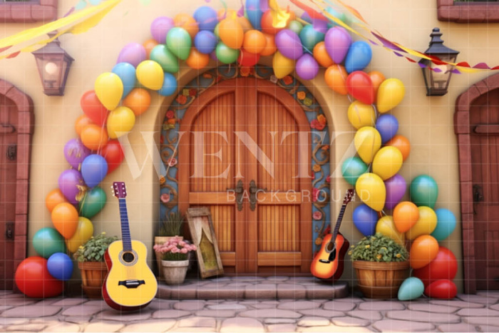 Fabric Photography Background Set with Door and Balloons / Backdrop 4101