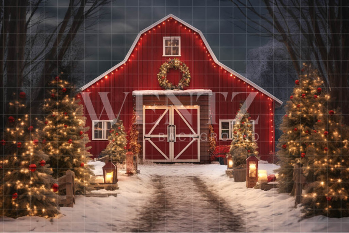 Fabric Photography Background Christmas Barn / Backdrop 4141