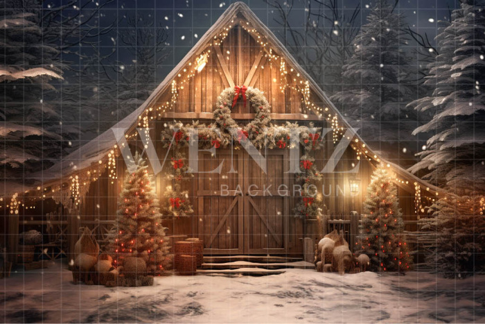 Fabric Photography Background Christmas Barn / Backdrop 4157