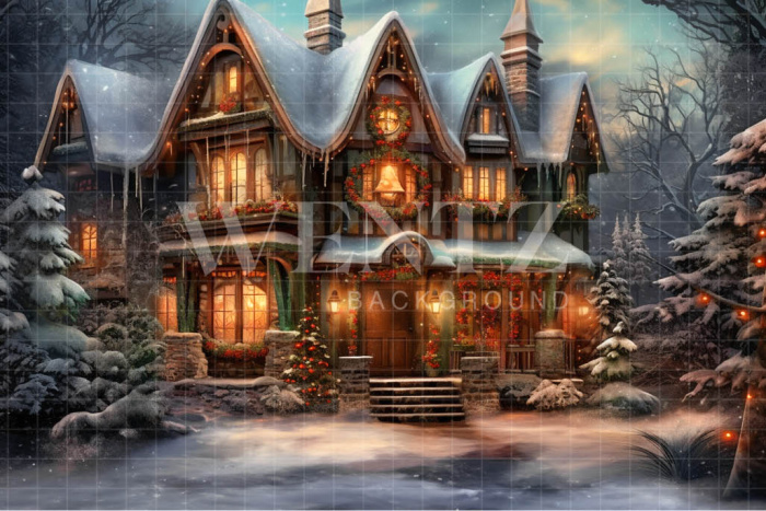 Fabric Photography Background Santa Claus House / Backdrop 4174