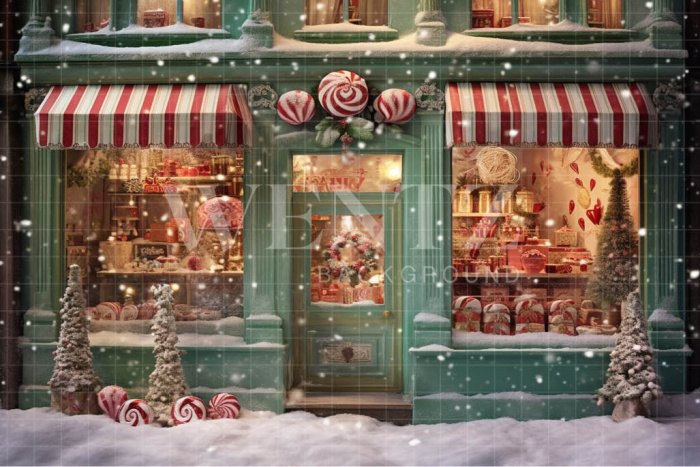 Fabric Photography Background Christmas Candy Shop / Backdrop 4197