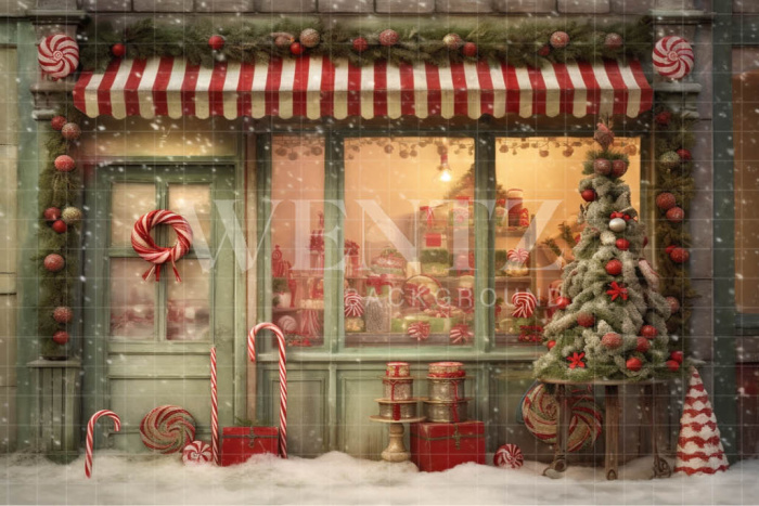 Fabric Photography Background Christmas Candy Shop / Backdrop 4199