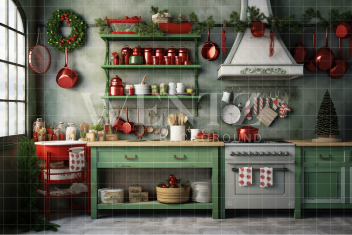 Fabric Photography Background Christmas Kitchen / Backdrop 4213