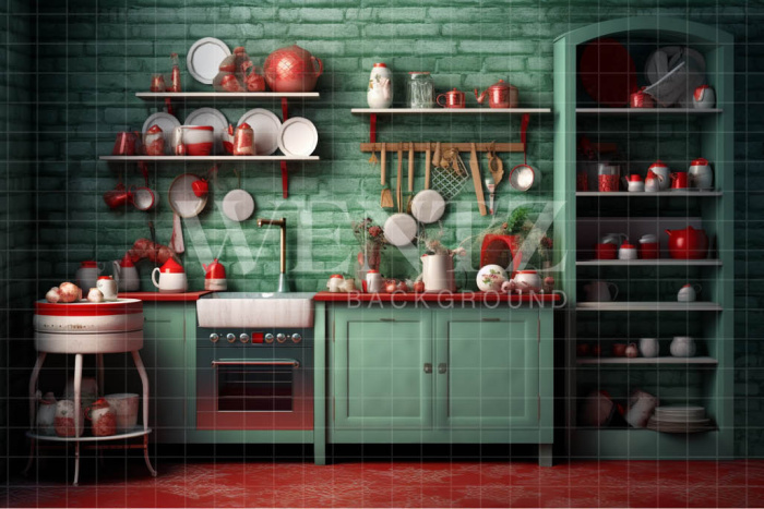 Fabric Photography Background Christmas Kitchen / Backdrop 4214