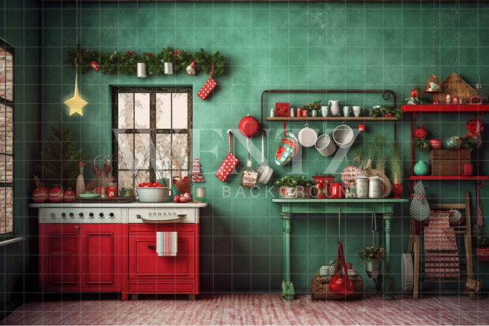 Fabric Photography Background Christmas Kitchen / Backdrop 4215