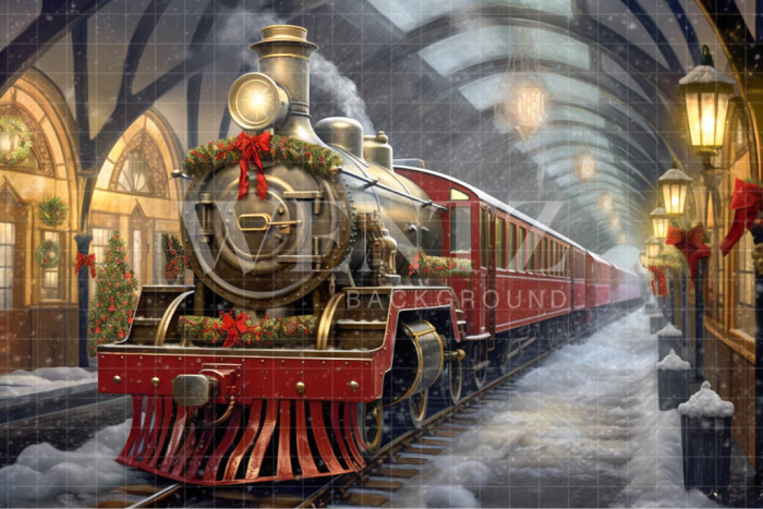 Fabric Photography Background Christmas Train / Backdrop 4229