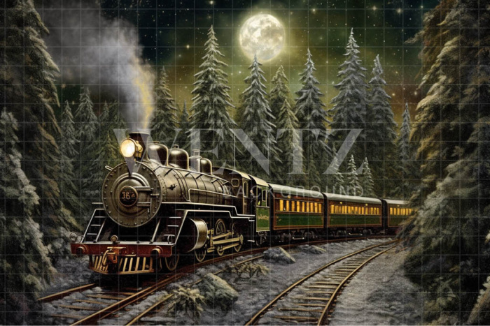 Fabric Photography Background Christmas Train / Backdrop 4230