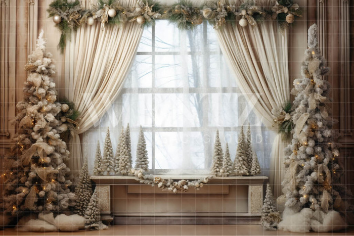 Fabric Photography Background Christmas Room with Window / Backdrop 4240