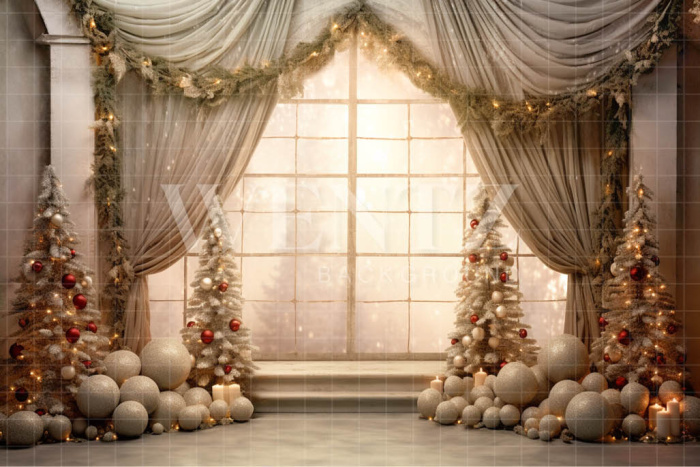 Fabric Photography Background Christmas Room with Window / Backdrop 4241