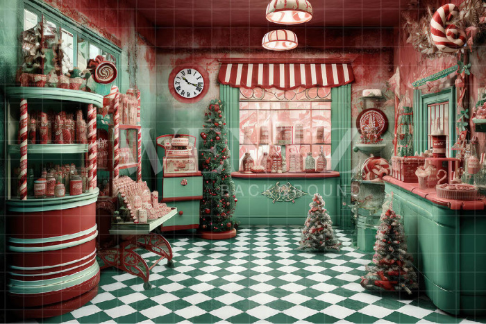 Fabric Photography Background Christmas Candy Store / Backdrop 4244