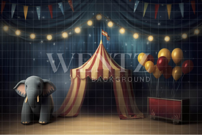 Fabric Photography Background Circus with Baby Elephant / Backdrop 4246