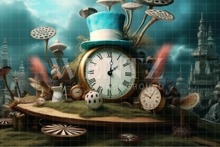 Fabric Photography Background Set with Clock and Hat / Backdrop 4251