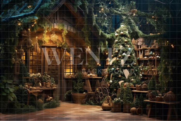 Fabric Photography Background Christmas Scenery with Tree / Backdrop 4260