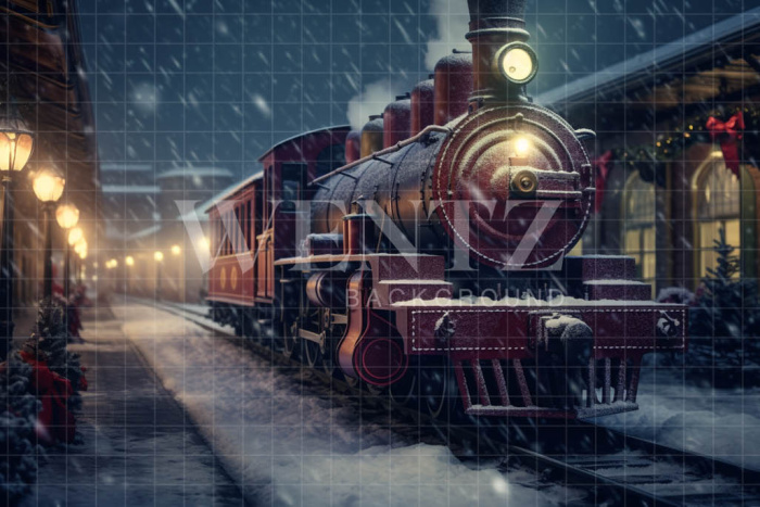 Fabric Photography Background Christmas Train / Backdrop 4264