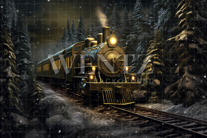 Fabric Photography Background Christmas Train / Backdrop 4265