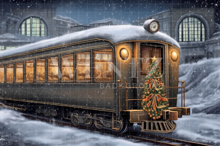 Fabric Photography Background Christmas Train / Backdrop 4266