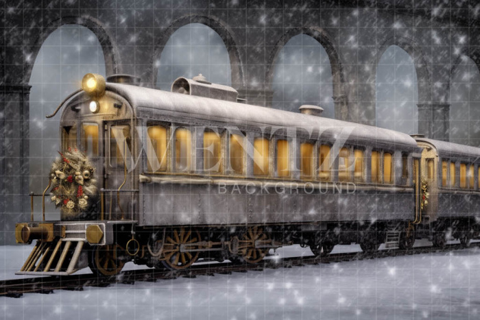 Fabric Photography Background Christmas Train / Backdrop 4267