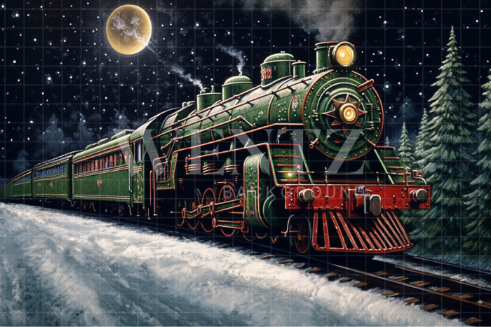 Fabric Photography Background Christmas Train / Backdrop 4268