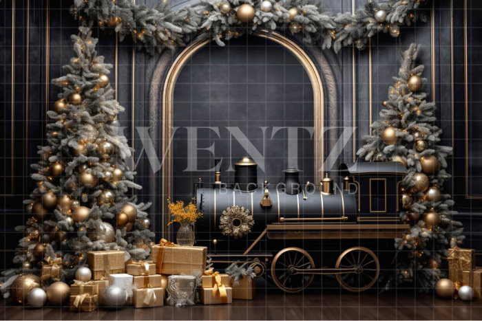 Fabric Photography Background Christmas Set with Train / Backdrop 4283