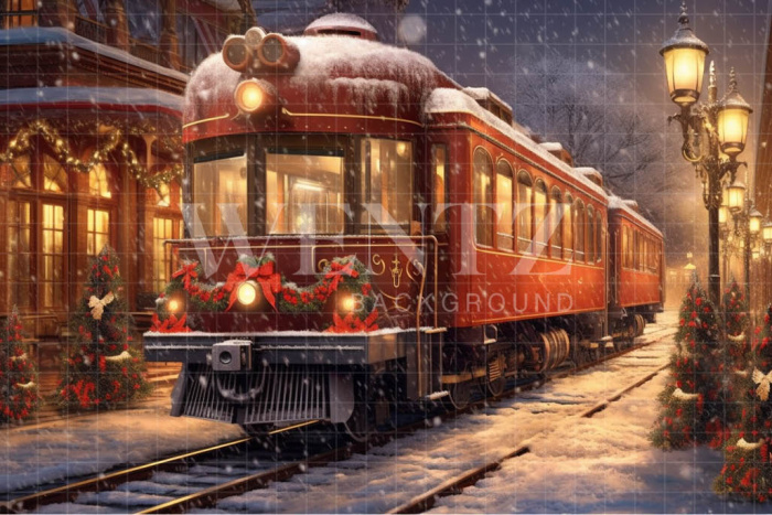 Fabric Photography Background Christmas Train / Backdrop 4284