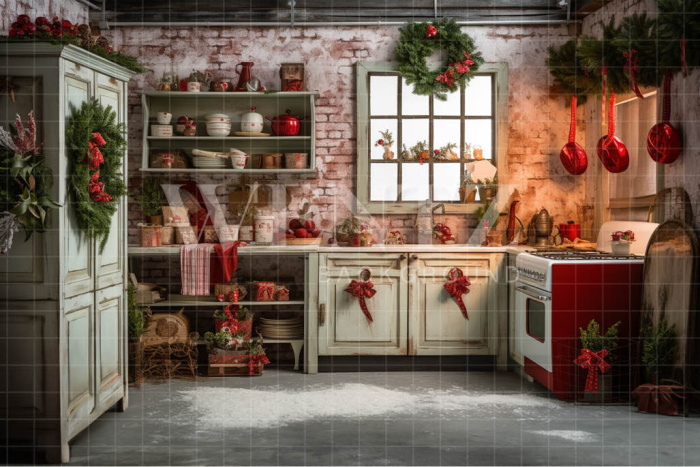 Fabric Photography Background Christmas Kitchen / Backdrop 4285