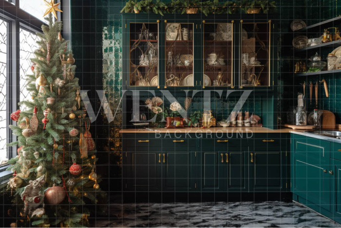 Fabric Photography Background Christmas Kitchen / Backdrop 4287