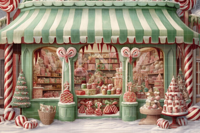 Fabric Photography Background Christmas Candy Shop / Backdrop 4293