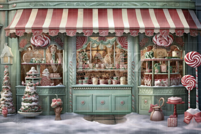 Fabric Photography Background Christmas Candy Shop / Backdrop 4294