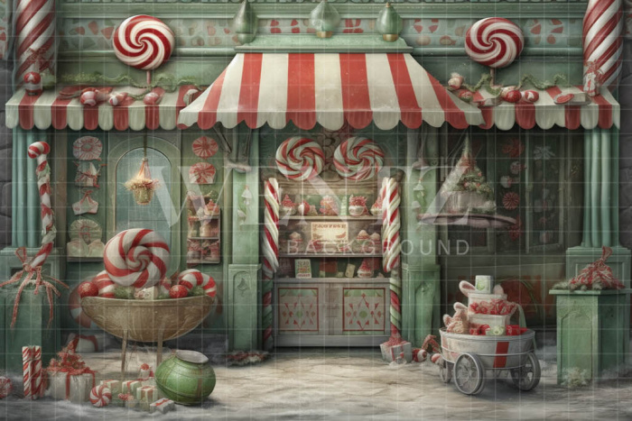 Fabric Photography Background Christmas Candy Shop / Backdrop 4295