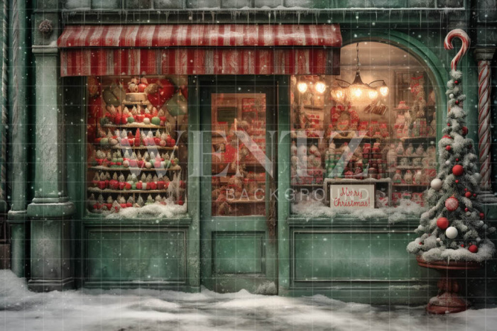 Fabric Photography Background Christmas Candy Shop / Backdrop 4296