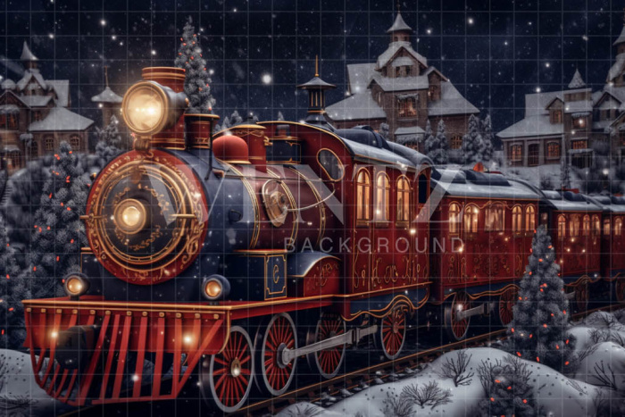 Fabric Photography Background Christmas Train / Backdrop 4301