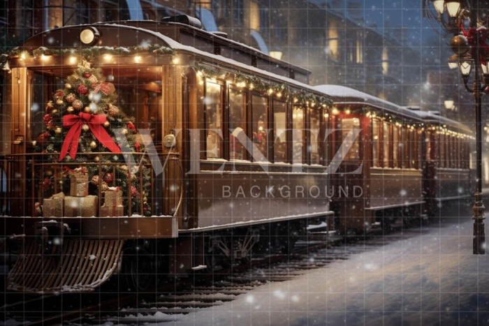 Fabric Photography Background Christmas Train / Backdrop 4302