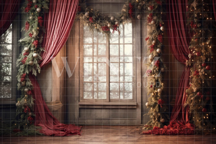 Fabric Photography Background Christmas Window / Backdrop 4310