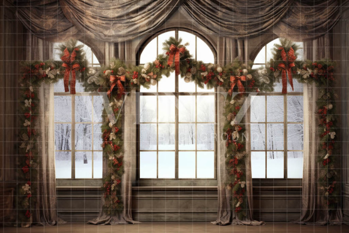 Fabric Photography Background Christmas Window / Backdrop 4311