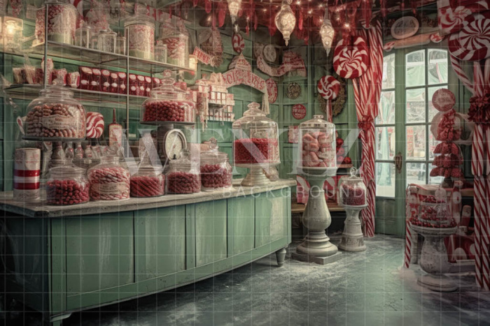 Fabric Photography Background Christmas Candy Shop / Backdrop 4318