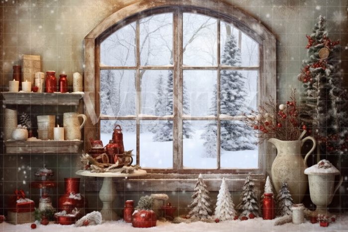 Fabric Photography Background Christmas Window / Backdrop 4333