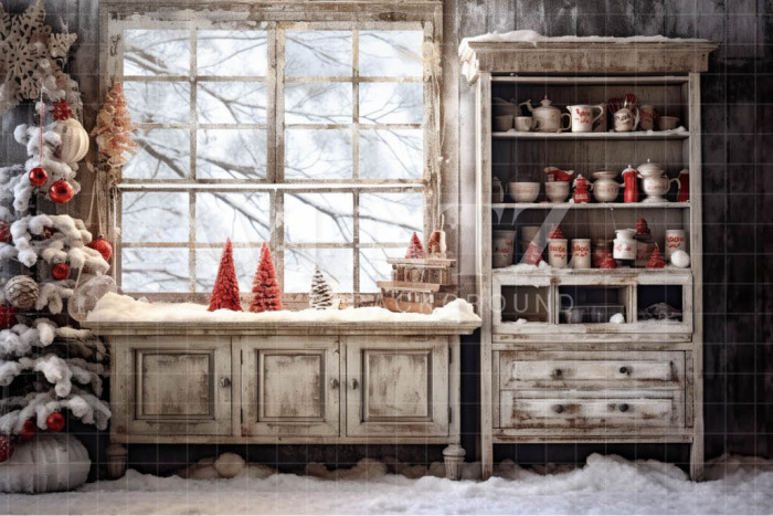 Fabric Photography Background Rustic Christmas Kitchen / Backdrop 4340